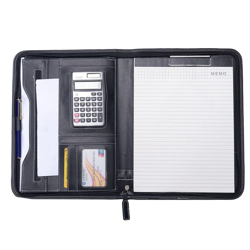 Multifunctional A4 Conference Folder Business Stationery Folder Leather Contract File Folders Zippered Organizer Card Holder