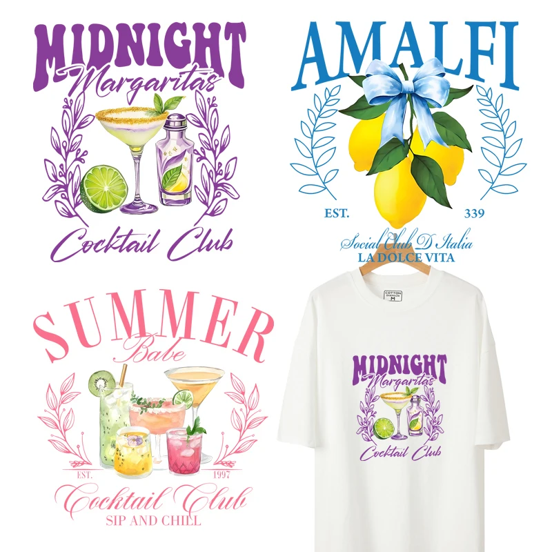 24cm Fashion Heat Transfer Printing Stickers Summer MIANINGT fruit drinks Interesting pattern decals Canvas bag and T-shirt DIY