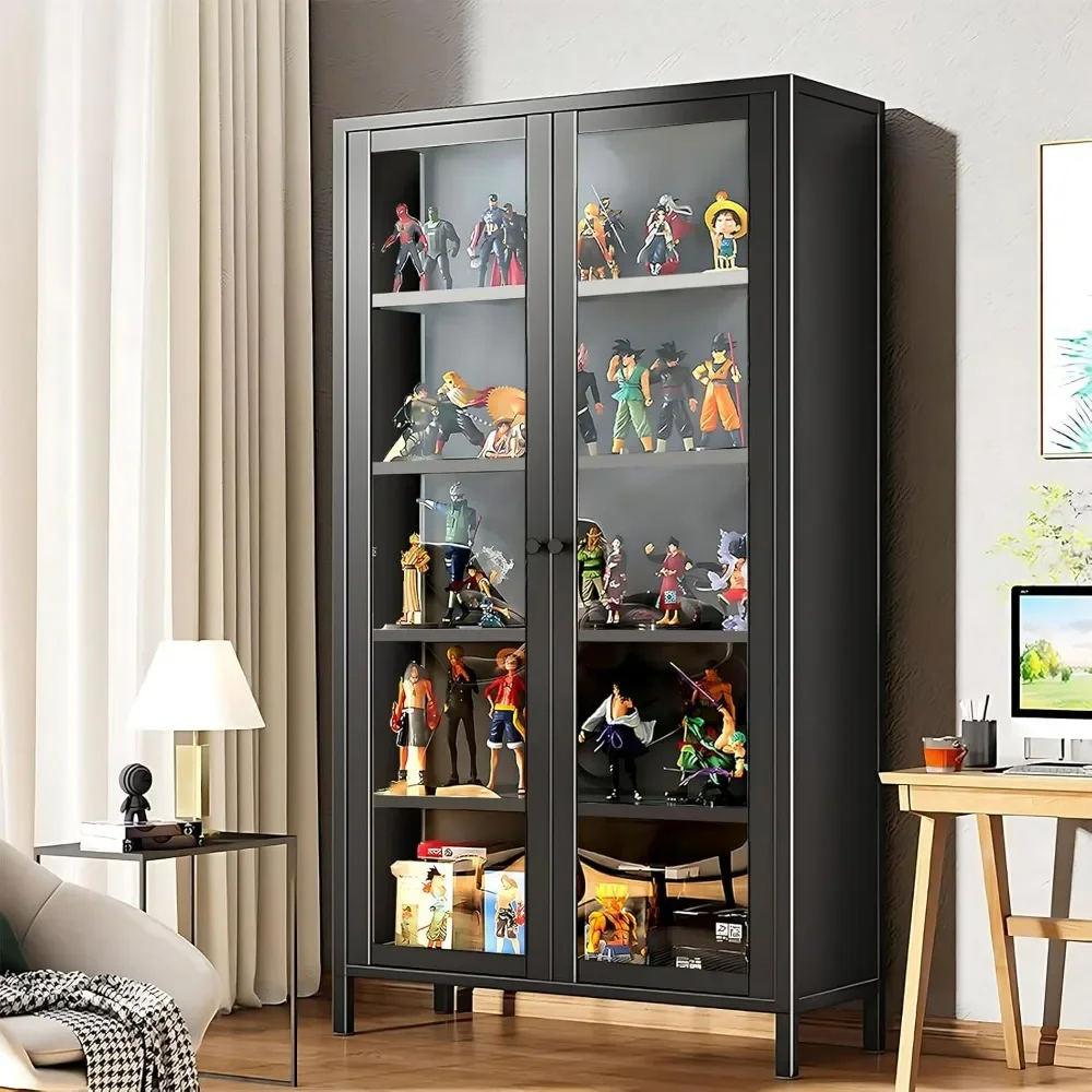 Display Cabinet, with Tempered Glass Door and 4 Adjustable Shelves, Large Metal Storage Cabinet Collectibles Toy Display Case