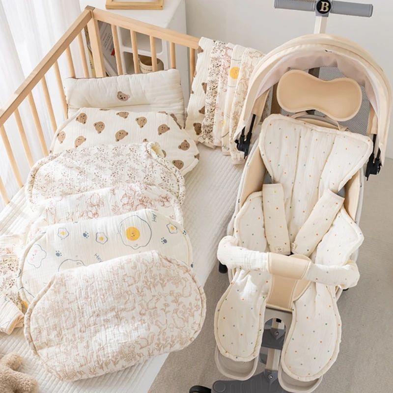 Cosy Baby Car Sit Insert Lovely Print Strollers Cushion with Soft Dotted Backing Breathable Cotton Cushion for Pram QX2D