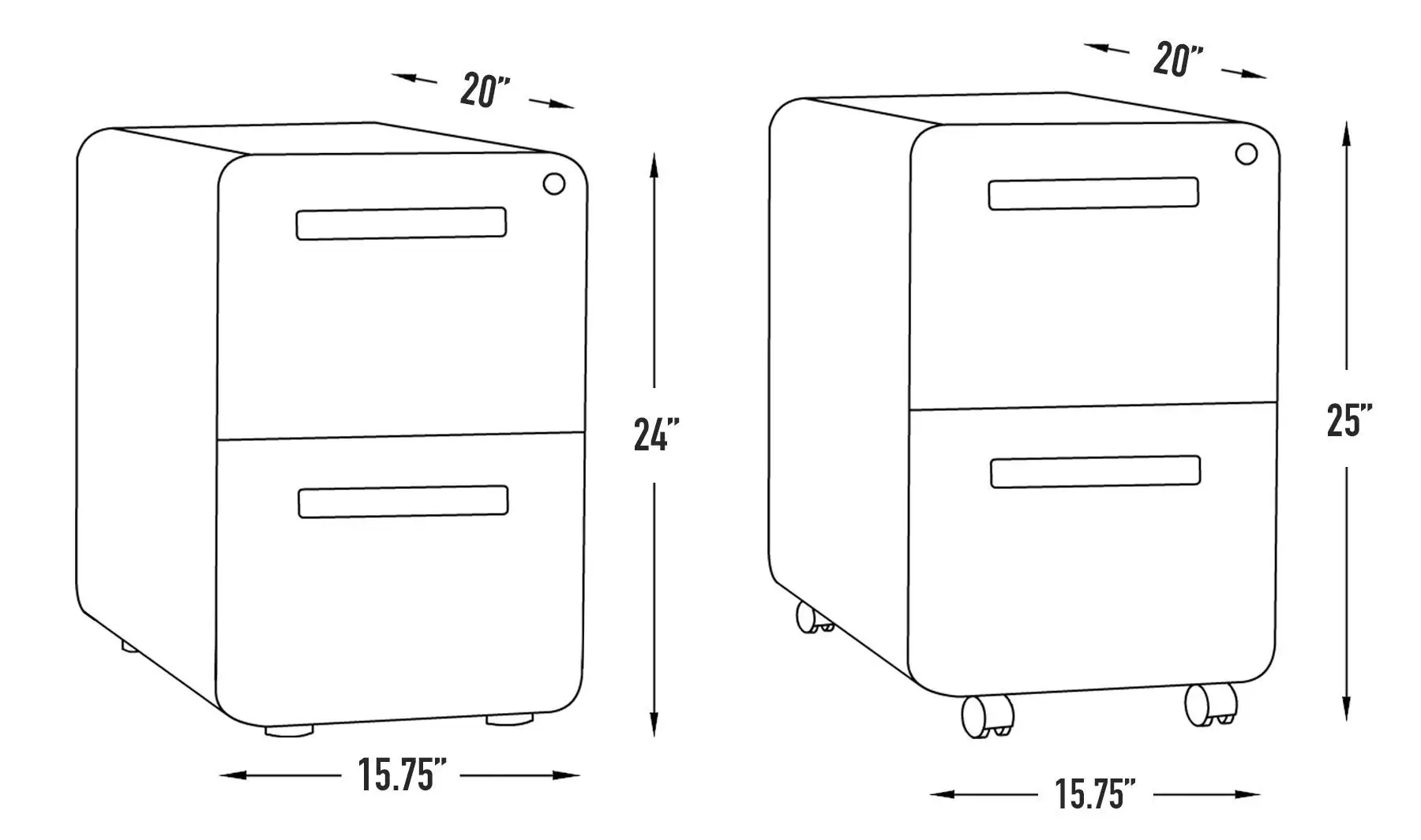 Stockpile 2 Drawer Mobile File Cabinet with Lock - Under Desk Metal Filing Cabinet, Legal/Letter File Folders, Wheels