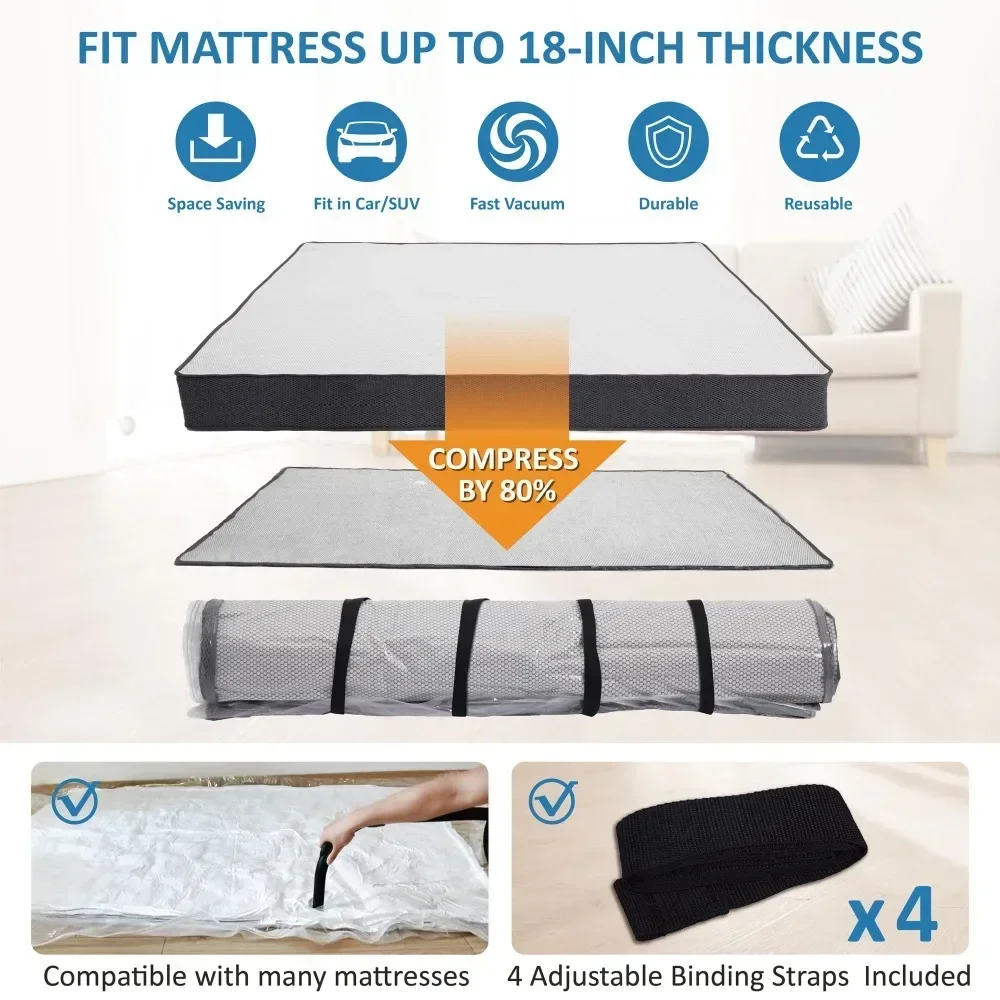Storage Mattress Vacuum Storage Bag for Moving - Vacuum Seal Mattress Bag with Straps for Easy Moving, Shipping and Storing