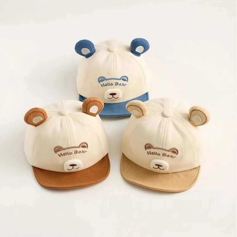 

Cute Cartoon Bear Baby Baseball Hat Cotton Soft Brim Boy Girl Peaked Cap Spring Summer Children Sunshade Duck Tongue Hats