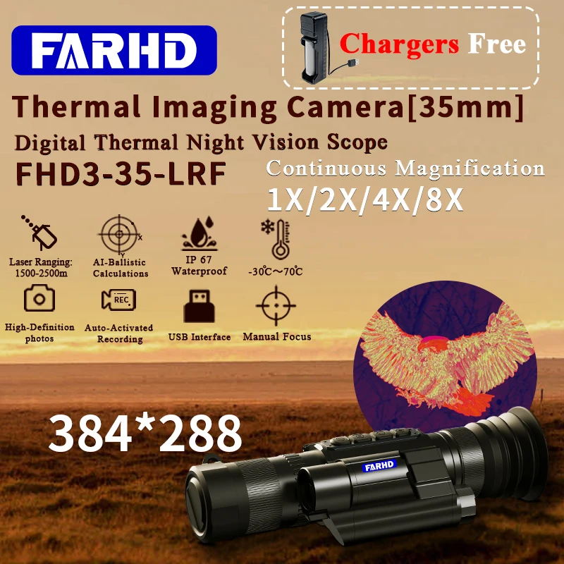 

FHD-3-35-LRF Hunting Accessories Thermal Night Vision Scopes For Spotting Optics Laser Red Dot Sight Long Range Tactical