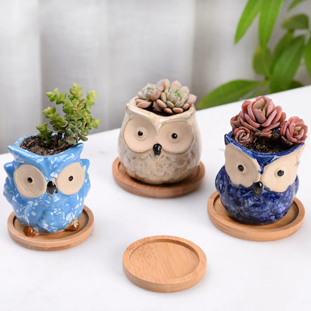 6PCS Flowerpot Tray Ceramic Coaster Square Round Succulent Flower Pot Bamboo Tray serving plate solid wood tray