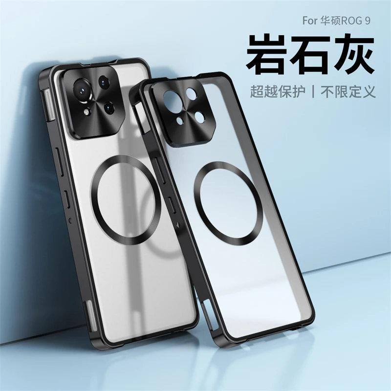 Magnetic Case For ASUS ROG Phone 9 Pro 9 FE Aluminum Alloy Frame Shockproof Matte Transparent Cover Anti-Fingerprint Shell