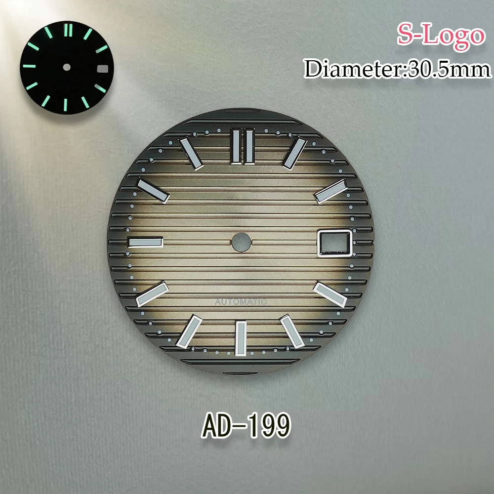 S Logo Dial 30.5mm Nautilus NH35 Dial Fit NH35/NH36/4R/7S Movement C3 Green Luminous Watch Modification Accessories Repair tools