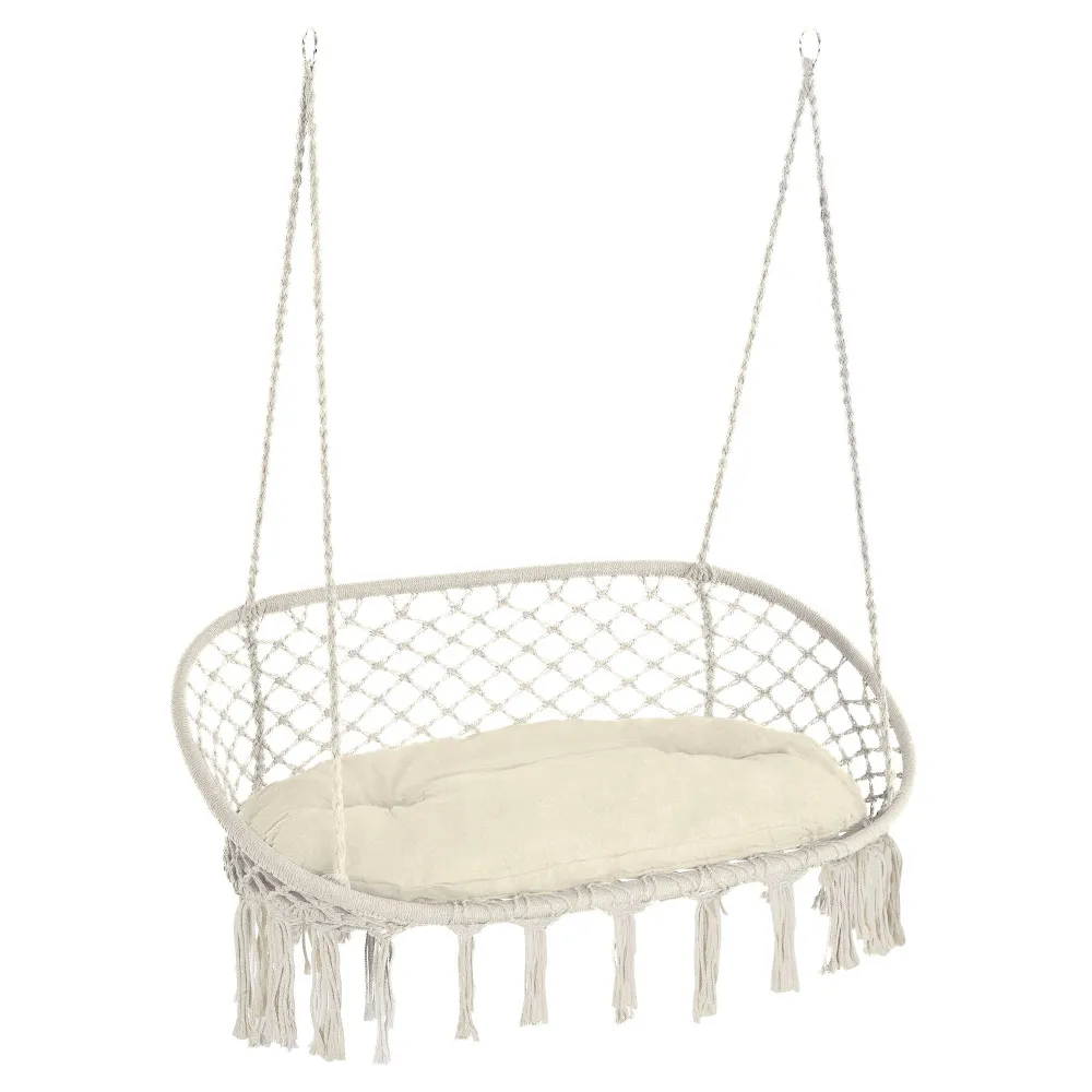 

Outsunny 2-Person Hammock Chair Macrame Swing With Soft Cushion, Hanging Cotton Rope Chair For Indoor Outdoor Home Patio Backyar