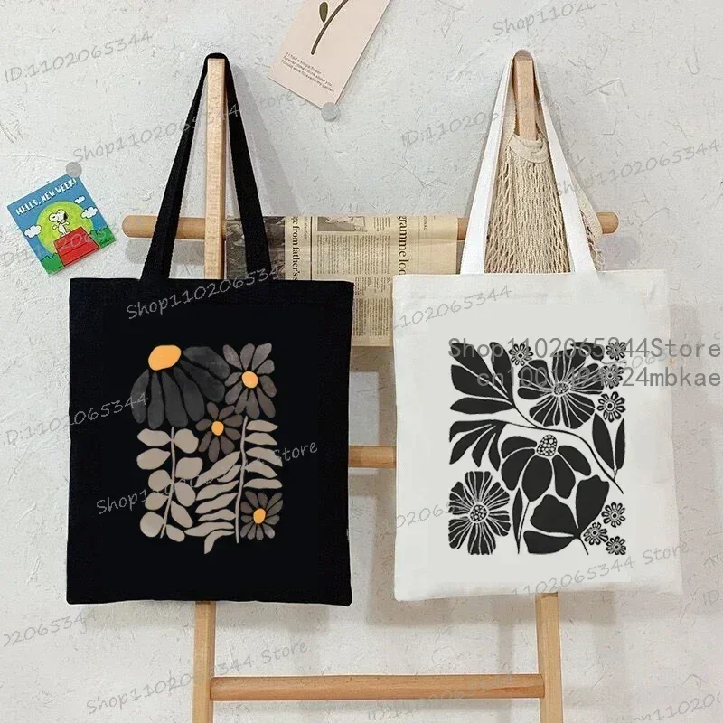Bohem Tarzı Çiçek Tote Çanta Vintage Bitki Alışveriş Çantası Moda Tuval Kadın Kızlar için Öğrenci Grafik Çiçek Omuz Çantası