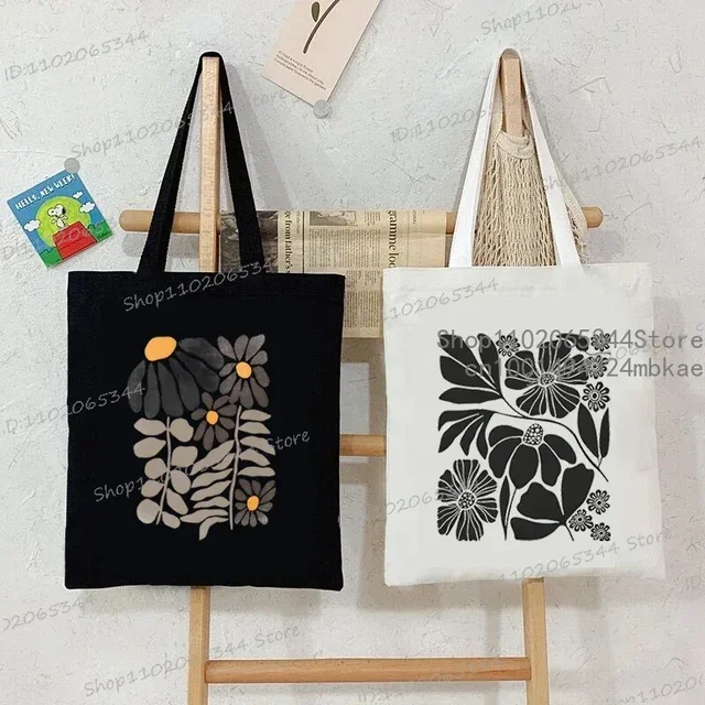 Torba na ramię w stylu boho w kwiaty Vintage Plant Shopper Handbag Fashion Canvas dla kobiet Girls Student Graphic Flower Shoulder Bag