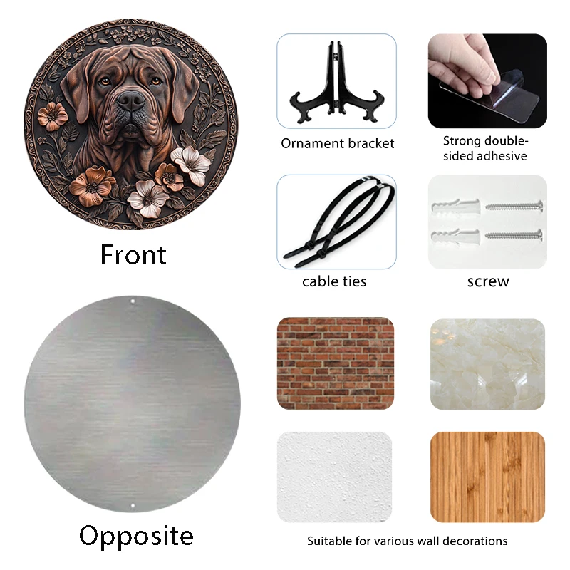 Ornements décoratifs circulaires en aluminium pour chiens de Bordeaux, personnalisés, souvenir parfait pour animaux de compagnie, pierres tombales pour chats et chiens