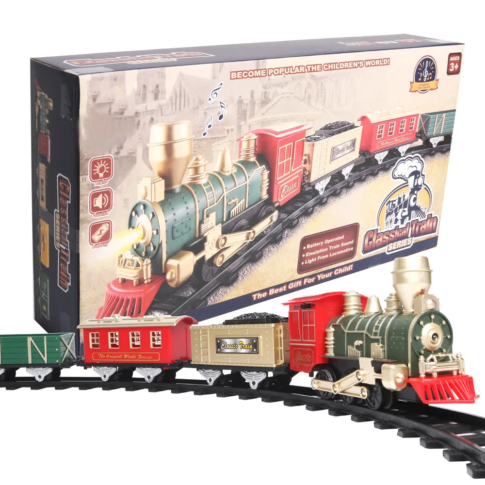 

Youngster‘s Electric Train Set Classic Christmas Toy for Boys & Girls, Lights & Sounds, Tracks Perfect Birthday or Holiday Gift