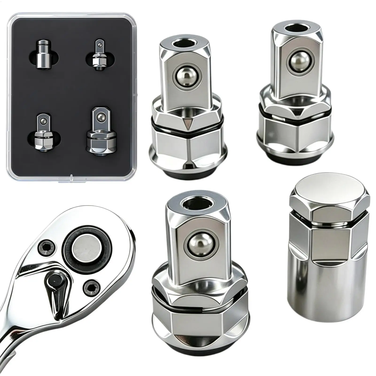 4Pcs/set Ratchet Socket Plug Adapters Torque Tool Extension Attachments for Home Improvement Garage Workshop Automotive Repair