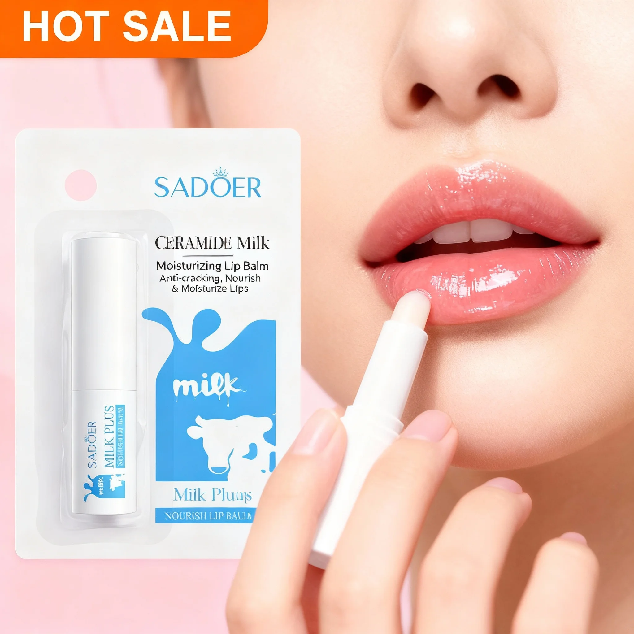 SADOER Ceramide Milk Moisturizing Lip Balm Nourish Repair Dry Chapped Lips Fade Lip Lines Long-Lasting Hydration Lip Care Balm