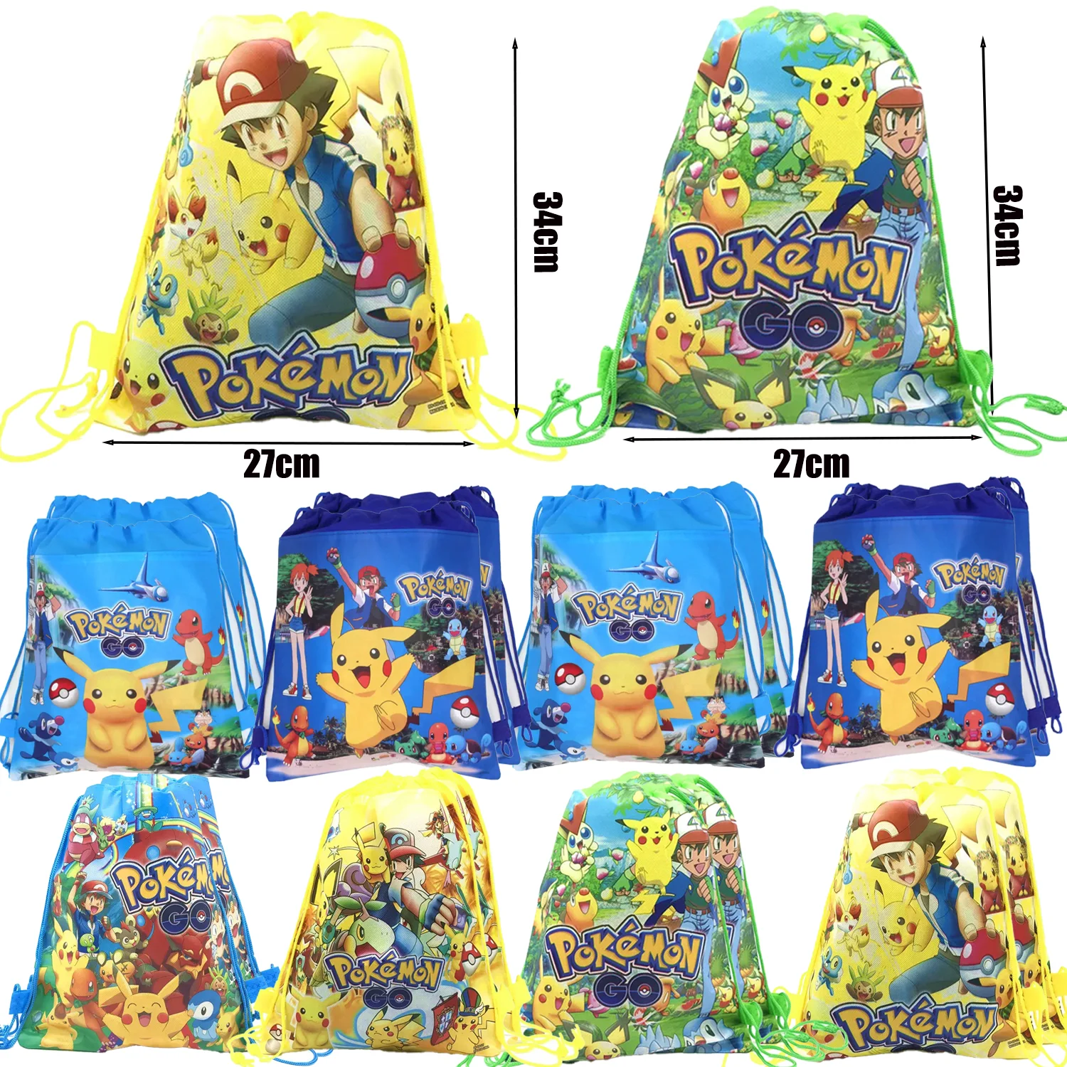 Pokémon Birthday Gift Bag Non-woven Drawstring Bag Kids Boy Girl Decoration Party Gift Shopping Travel Bags Toy Party Supplier