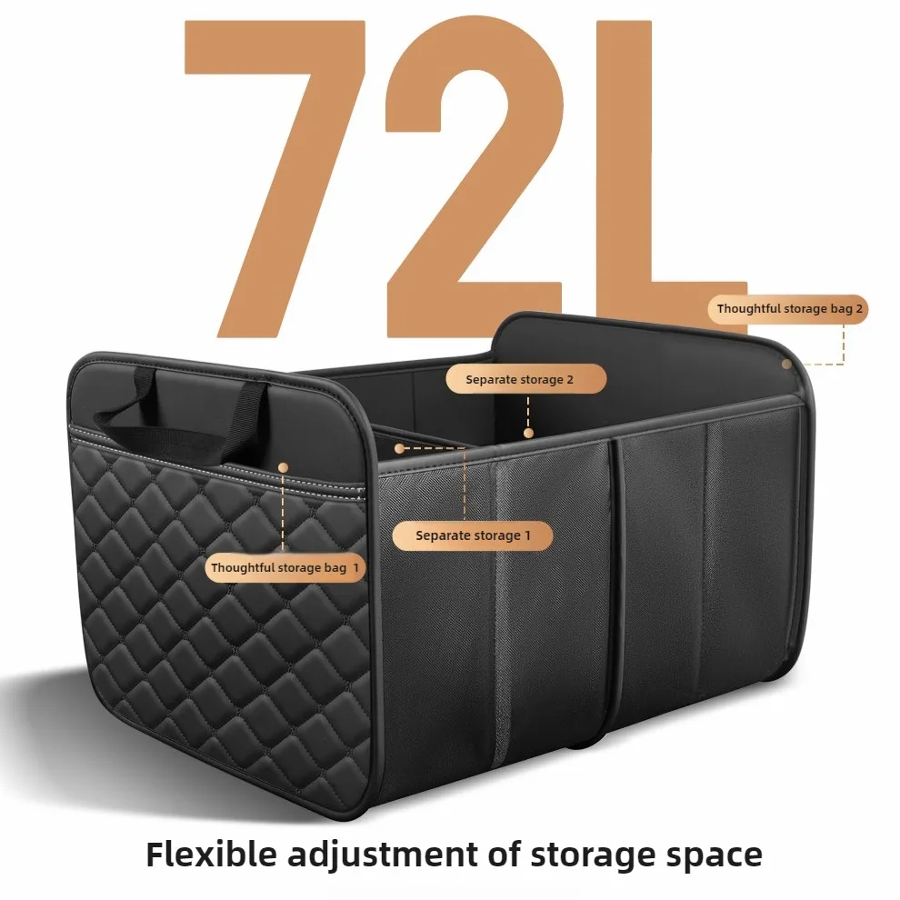 

72L Foldable Car Storage Box, PU Leather & High Density Oxford Fabric, Large Capacity, Durable, Keep Your Life Organized