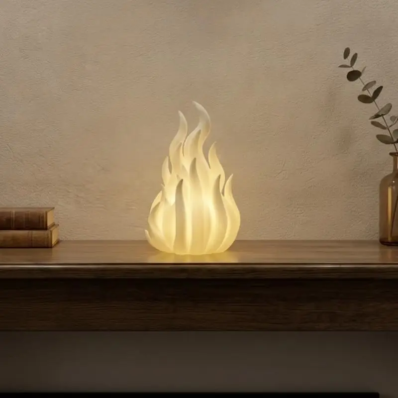 3D Printing White Flame Shaped Small Night Light Decor Figurine For Home Party Easter Birthday Christmas