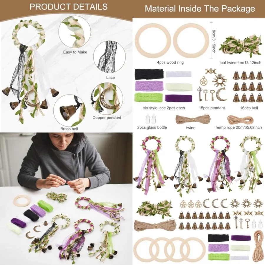 

4 Set Witch Bells DIY Kit for Door Knob Witch Bell Witchcraft Kit Witchy Decor Positive Hanging Wiccan Wind Chimes Witchcraft S