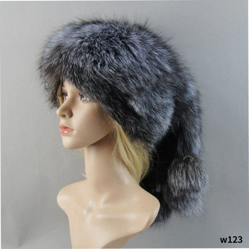 Luxury Women's Russian Ushanka Aviator Trapper Real Fox Fur Bomber Hat Fox Fur Hats Dome Mongolian Hat Natural Raccoon Fur Caps