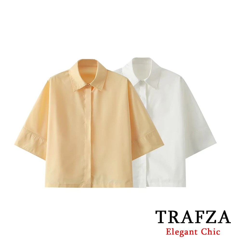 

TRAFZA Women Casual Classic Minimalist Shirt Short Single-Breasted Shirt New 2025 Spring Summer High Street Commuter Shirt