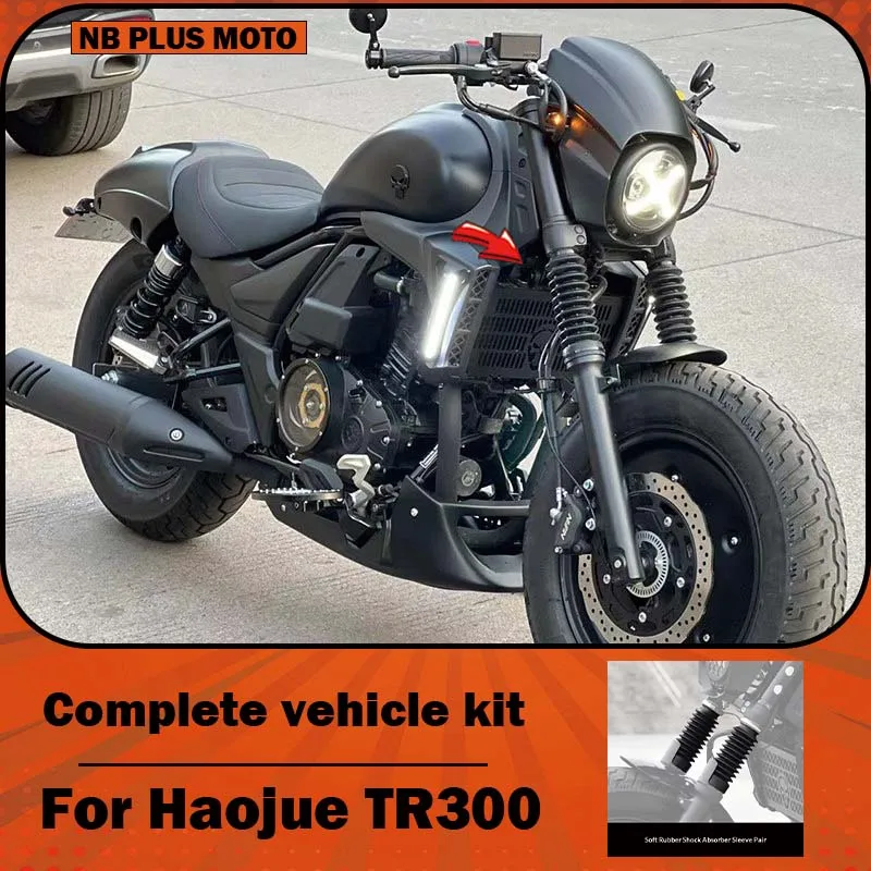 【Premium】For Haojue TR300 Black Warrior modification parts: retro round headlights, pig-head grille, lower air deflector, and sh