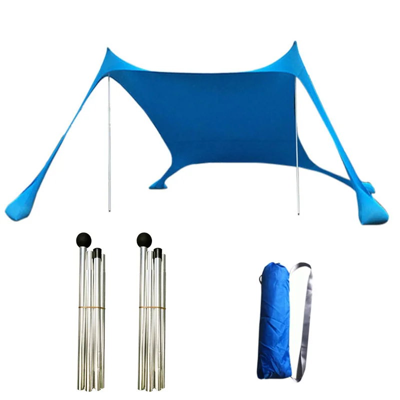 Beach Canopy Awning Sun Shade Beach Tent With Sandbag Quality Lycra Nylon Fabric Iron Poles- Perfect Sun Shelter