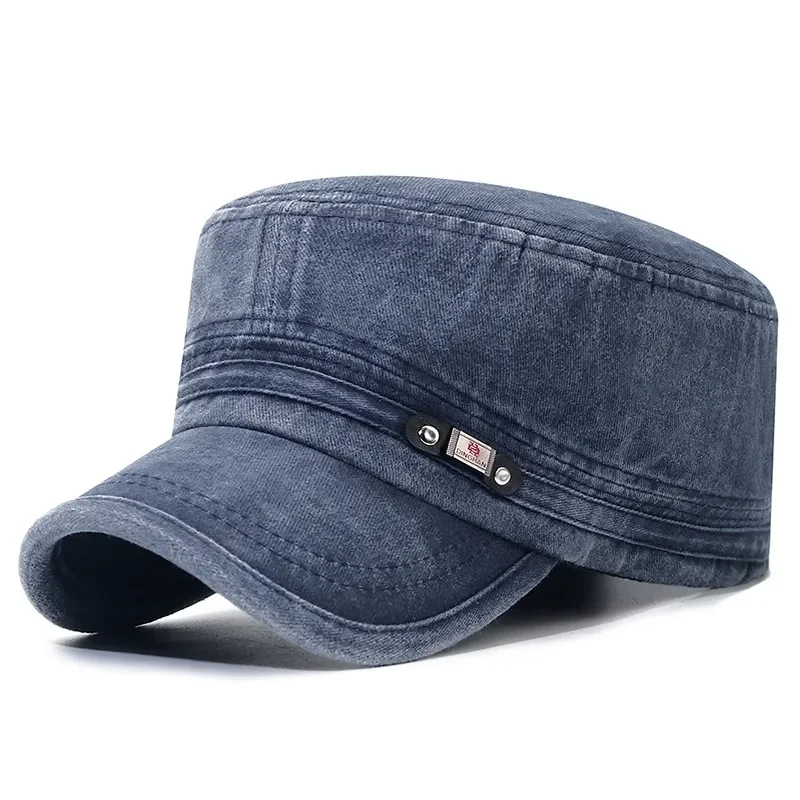 Nieuwe gewassen hoed gemaakt oud katoen platte top herfst en winter piek hoed outdoor ademend vervaagde visor hoed heren