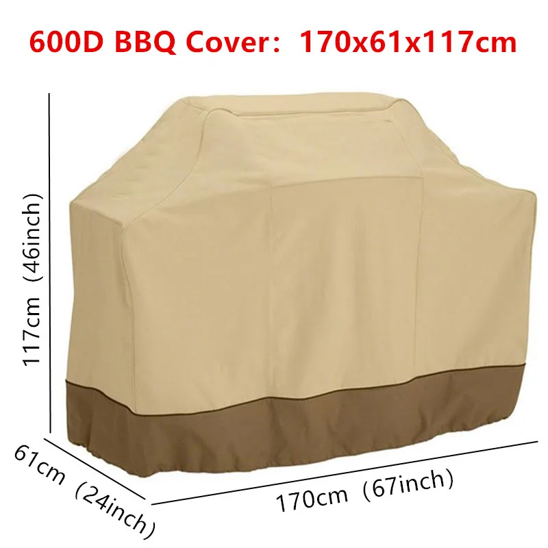 600D Oxford cloth BBQ Cover Beige Outdoor Waterproof BBQ Grill Cover Oven Dust Rain Gas Charcoal Cover Garden Protection Hood