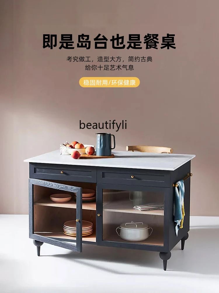 Solid Wood Zhongdao Table Dining Table Integrated American Stone Plate Bar Counter Separate Kitchen Storage Sideboard Cabinet