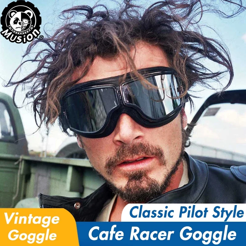 Retro Cafe Leather Goggle Motorcycle Riding Glasses ATV Off-Road Anti-Scratch Dust Proof Eyewear