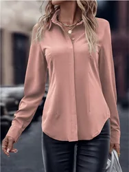 Autumn Casual Women's Blouses Elegant Satin Multicolor Basic Slim Shirt Solid Vintage Trend Ball Dance Party Shirt All-Match Top