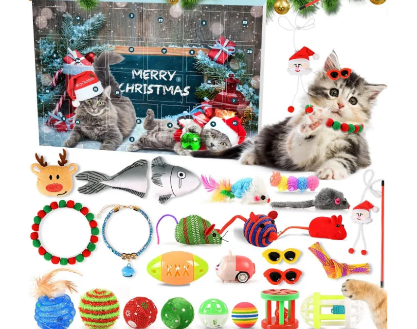 Light Timer 2024 Cat Advent Calendar 2024 Christmas Countdown Calendar For Toys 24 PCS Cat Feather Teaser Toddler Timer Watch