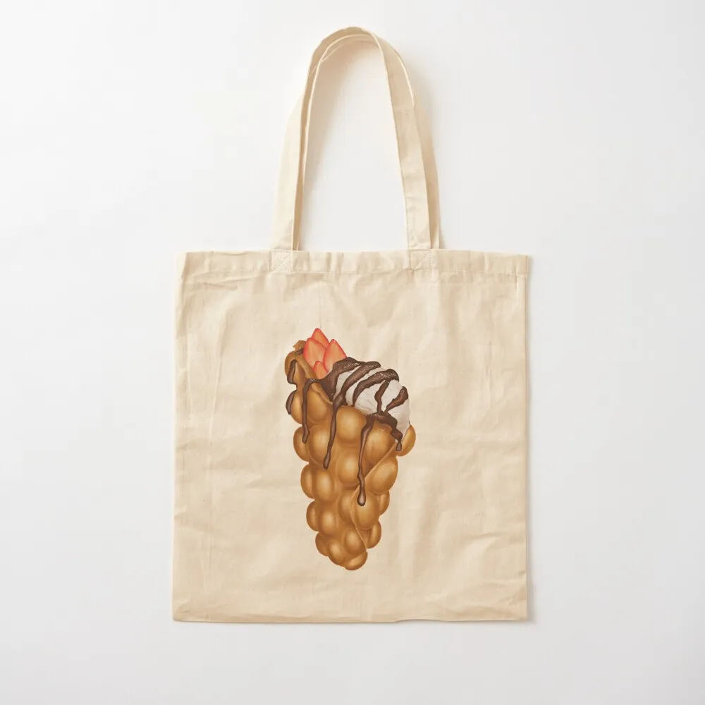 Egg Bubble Waffle Vanilla Ice Cream with Strawberry Topping Tote Bag Shopper handbag Women's shopping bag Custom bag