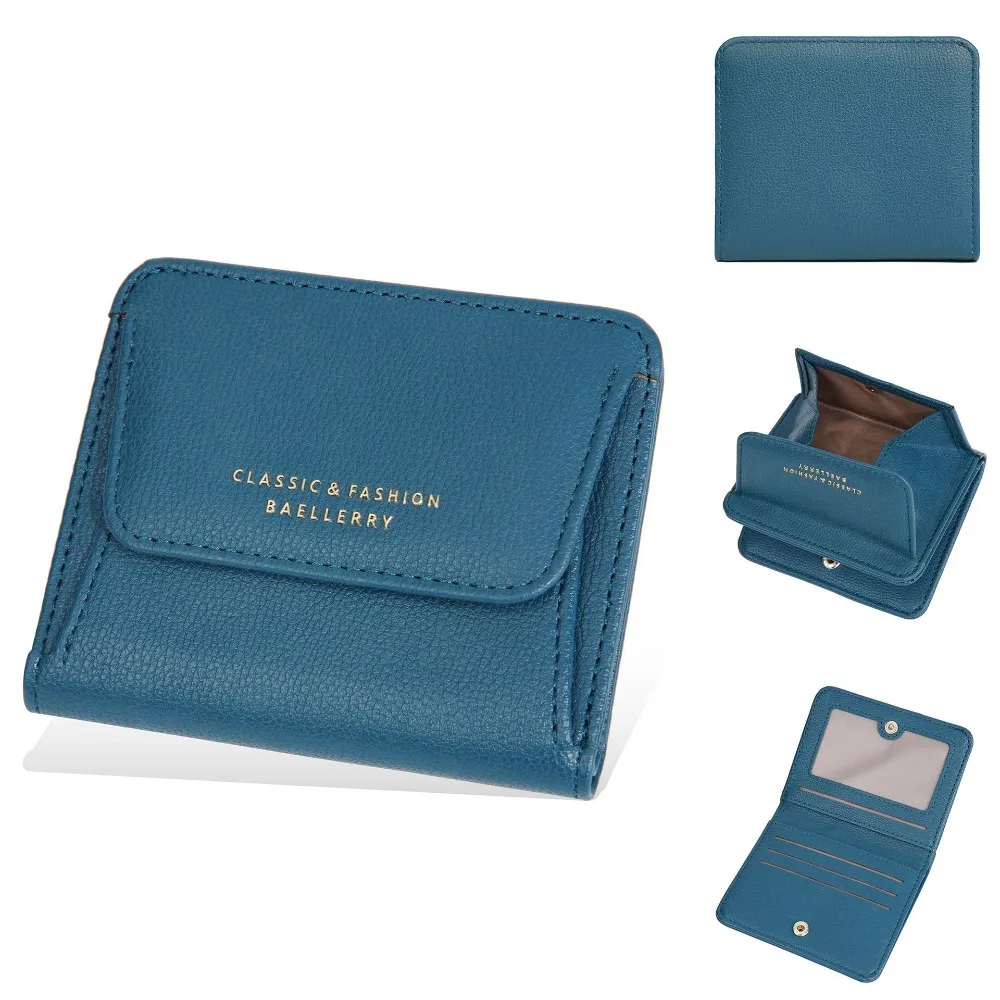

Elegant Women Short Wallet Pu Leather Large Capacity Business Card Holder Simple Compact Bank/ID/Credit Card Bag Evening Out