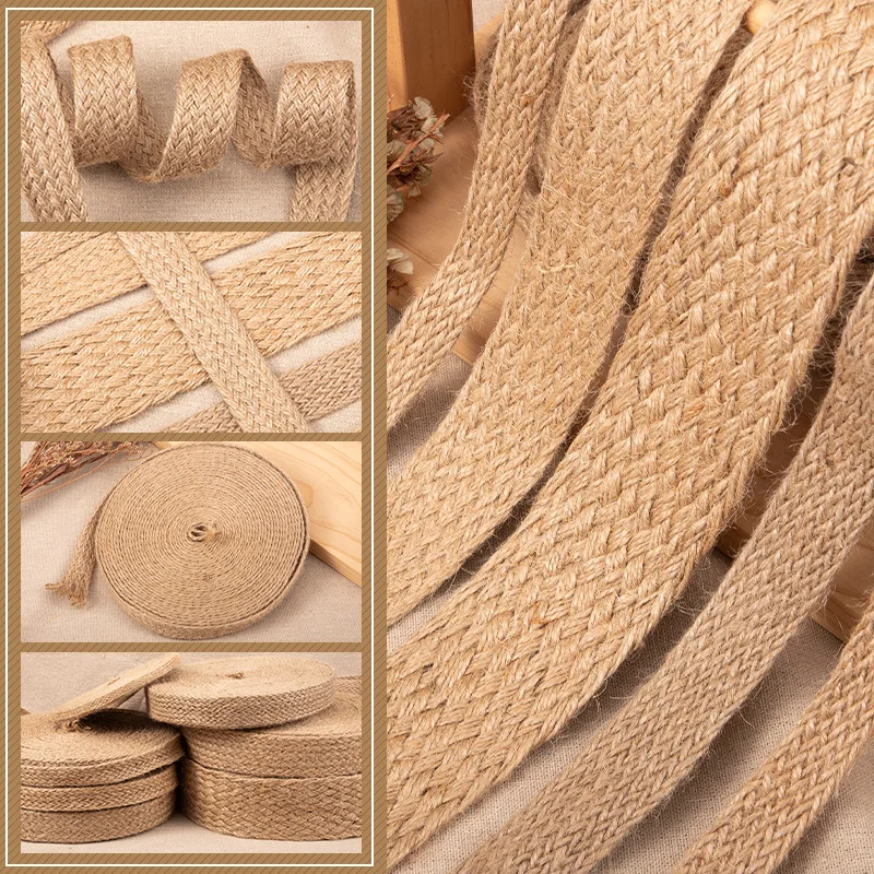 10M/Roll Flat Braided Jute Cords Nature Jute Braided Ribbon Craft Rope For DIY Home Wedding Party Decoration 1/1.5/2/2.5/3cm
