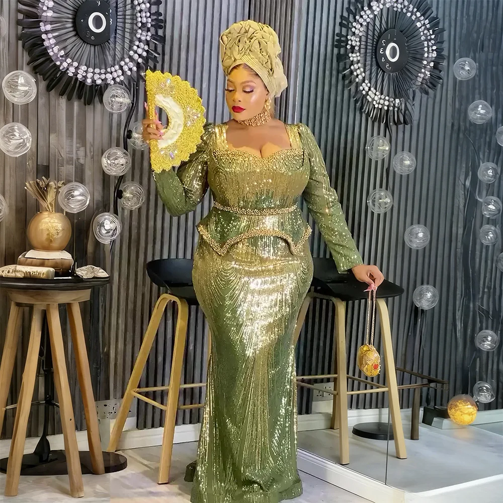 

African Party Dresses for Women Plus Size Dashiki Sequin Maxi Long Dress Elegant Turkey Muslim Wedding Evening Gown 2026 New
