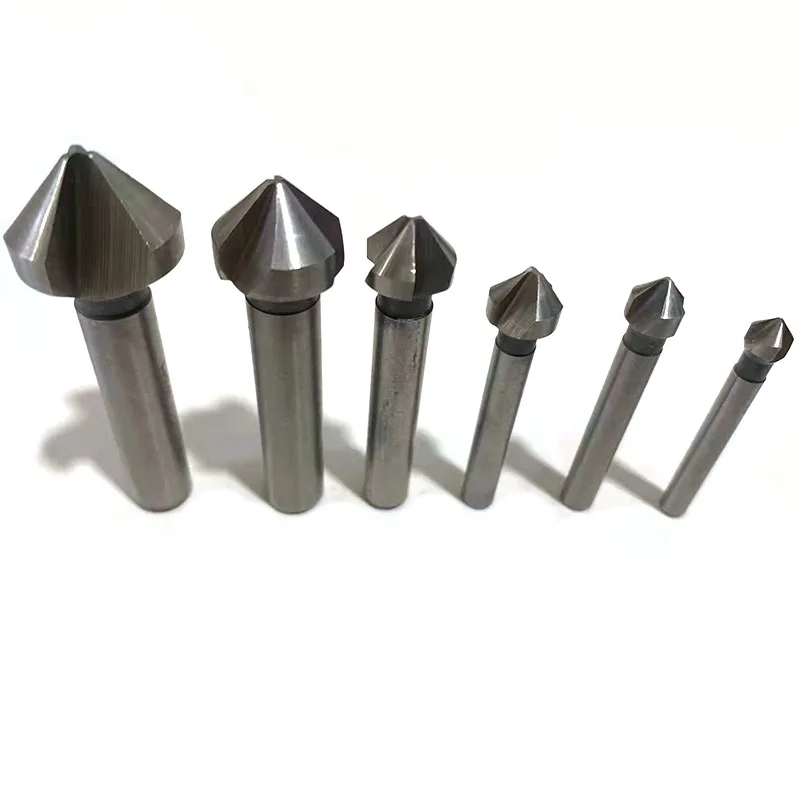 Three-edge 90-degree full-grinding titanium-plated high-speed steel chamferer milling cutter spot facer hole opener set