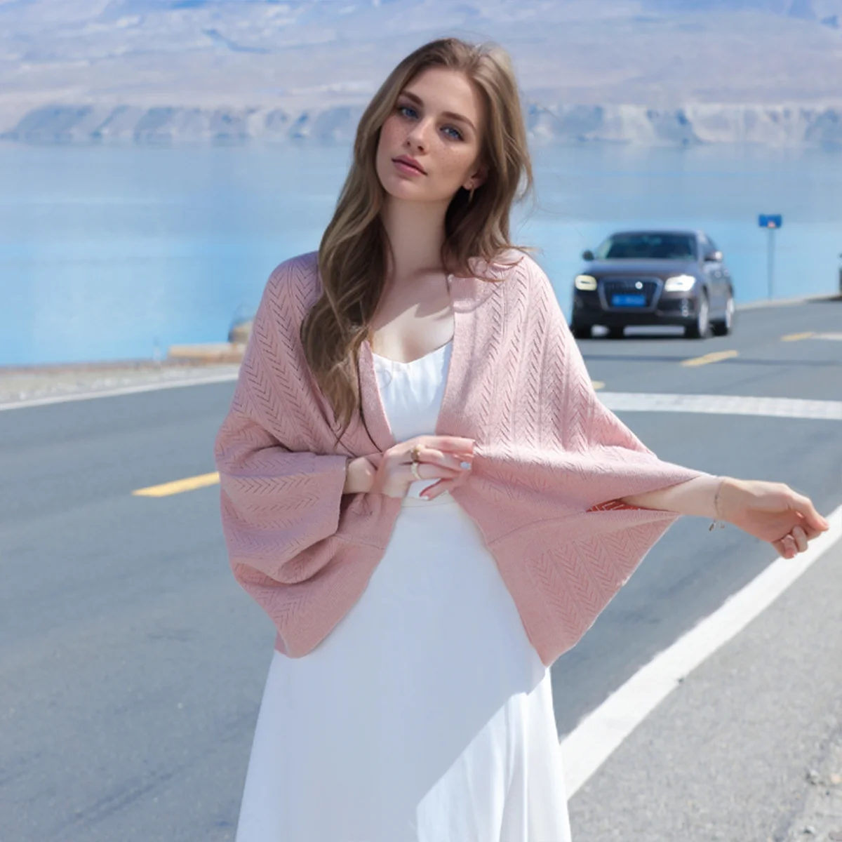 

New scarves women autumn winter solid hollow out versatile knitted shawl comfortable travel warm fashionable cloak outerwear