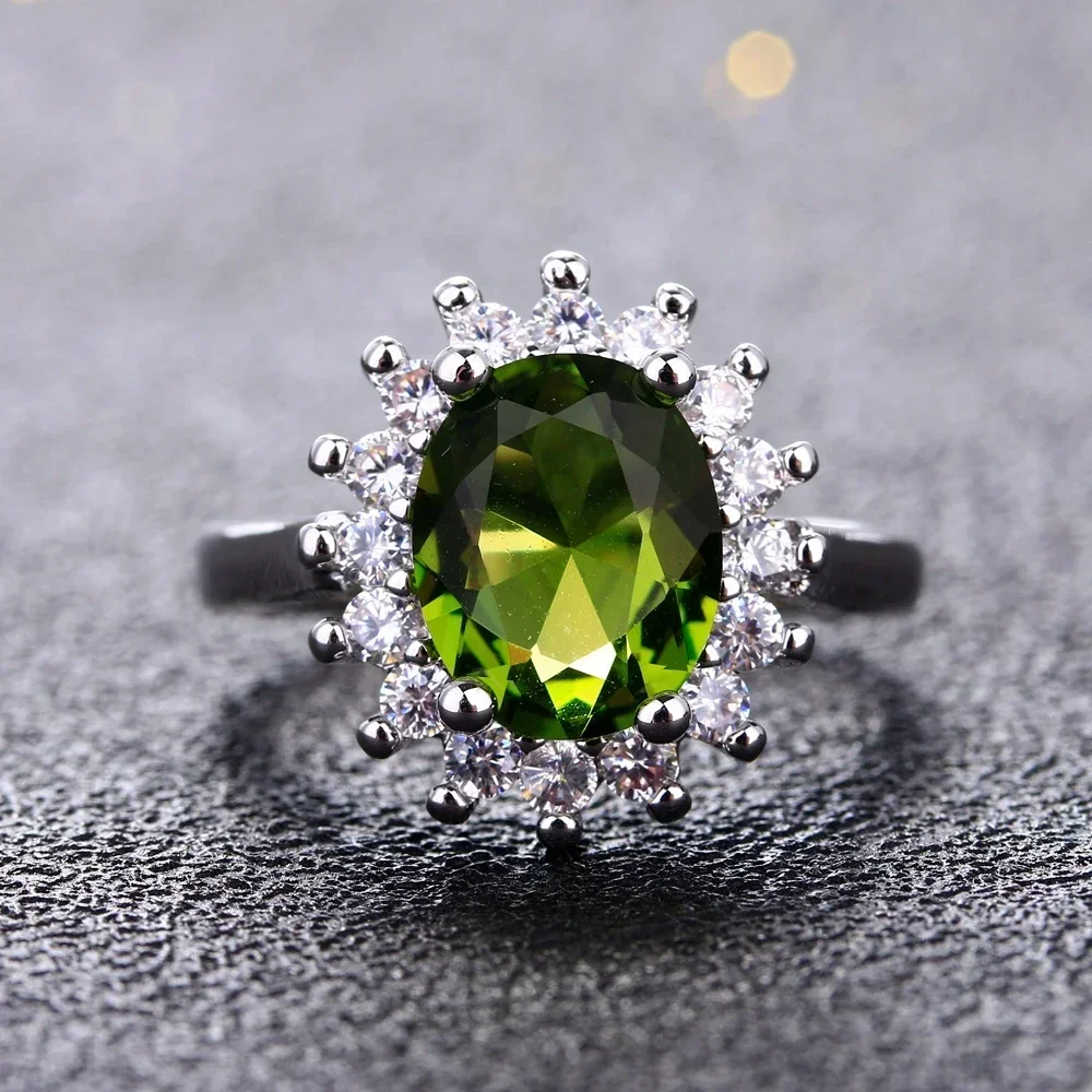 925 Sterling Silver Ring Flower Silver Rings with Peridot Stones Shining Luxury Wedding Engagement Rings for Women Jewelry Gifts