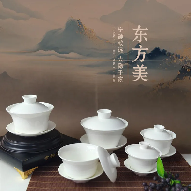 

Ceramic White Porcelain Household Tea Sancai Bowl Bone Fu Covered Cup