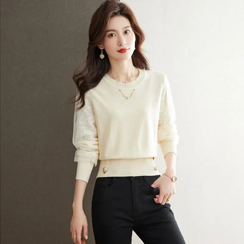 Knitted Shirt Short Springautumn Thin Long Sleeved Solid Color Korean Version Versatile Maillard Knitted Base Shirt Top