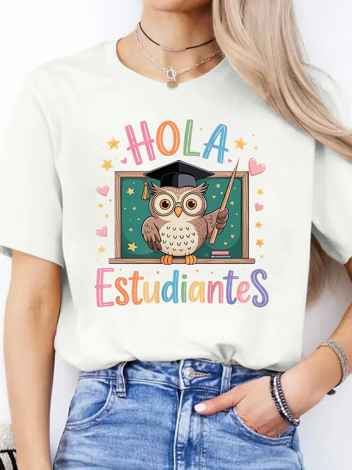 Women's Spanish-Letter-Print T-Shirt – 