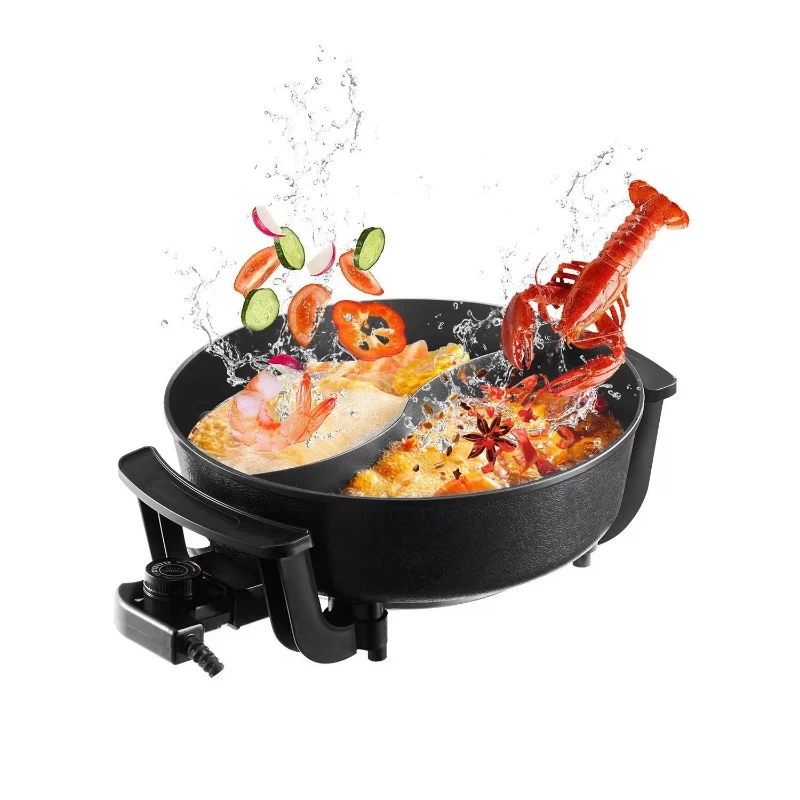 1360 watt electric hot pot 5 L double flavor pot non-stick divider transparent glass cover temperature control hot plate