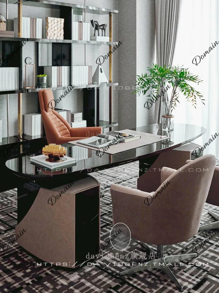 Luxury Study Desk New Chinese Walnut Color Office Desk Italian Arc Shape Executive Writing Table