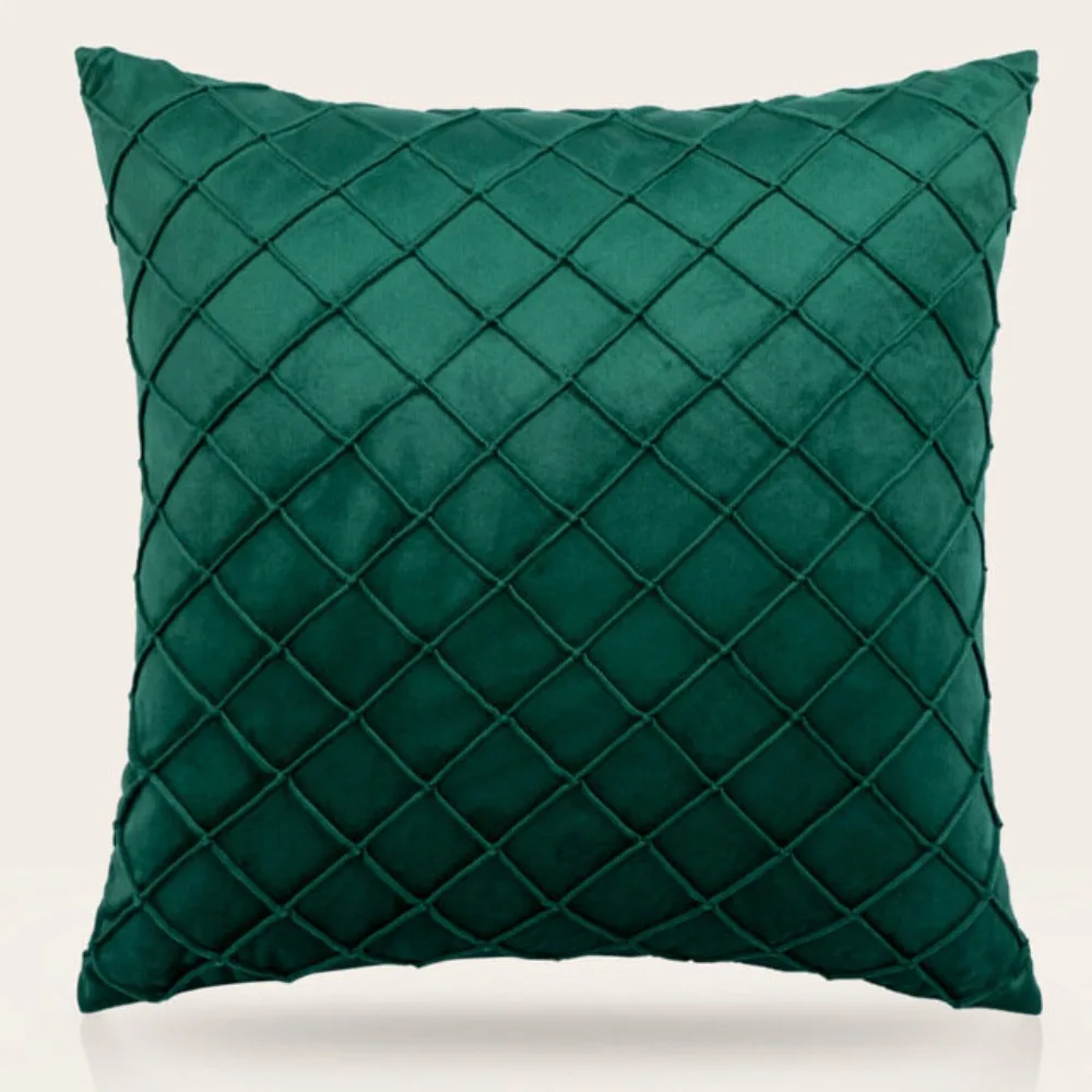 CIFBUY Luxurious Hand Pleat Velvet Cushion Cover Solid Color Lattice Decorative Throw Pillow Case for Living Room Sofa Couch