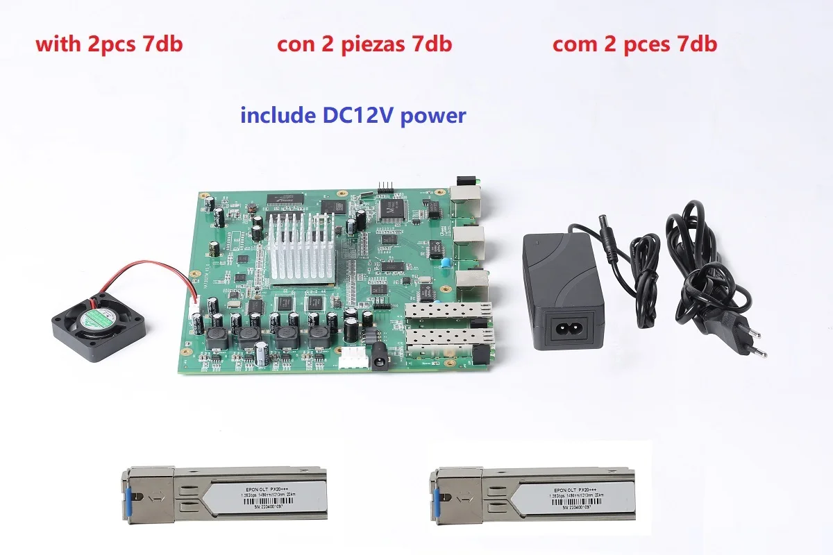 HIOSO 2PORT EPON OLT PCBA WITH DC12V POWER ADAPTOR WITHOUT CASE