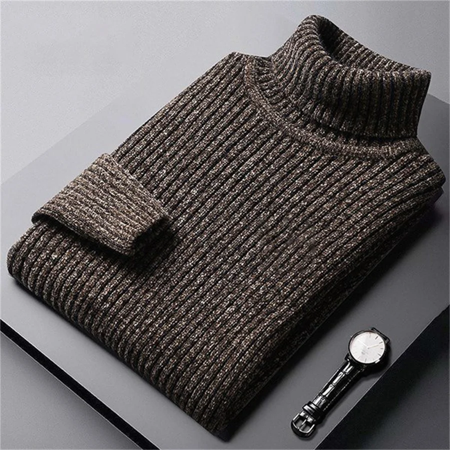 

2025 New Men's Thick Warm Sweater Winter Knitted Turtleneck Pullovers Male High Neck Solid Slim Fit Soft Sweaters for Men Tops