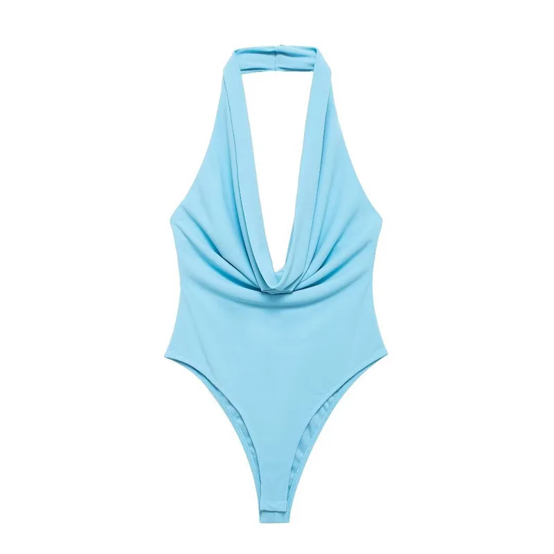 

Women's Fashion Temperament Skinny Girl Style Pleated Neck Collar Onesie