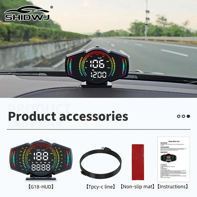 Car HUD GPS Head Up Display Speedometer Altimeter Slope Meter KMH MPH Speed Clock Compass With Overspeed Alarm For All Car