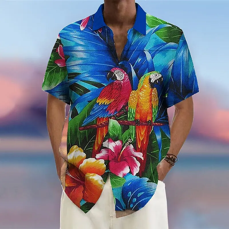 Men\'s Shirt Summer Hawaiian Parrot Lapel Outdoor Street Short Sleeve Fashion Comfortable Streetwear Fashion Designer Soft Breath